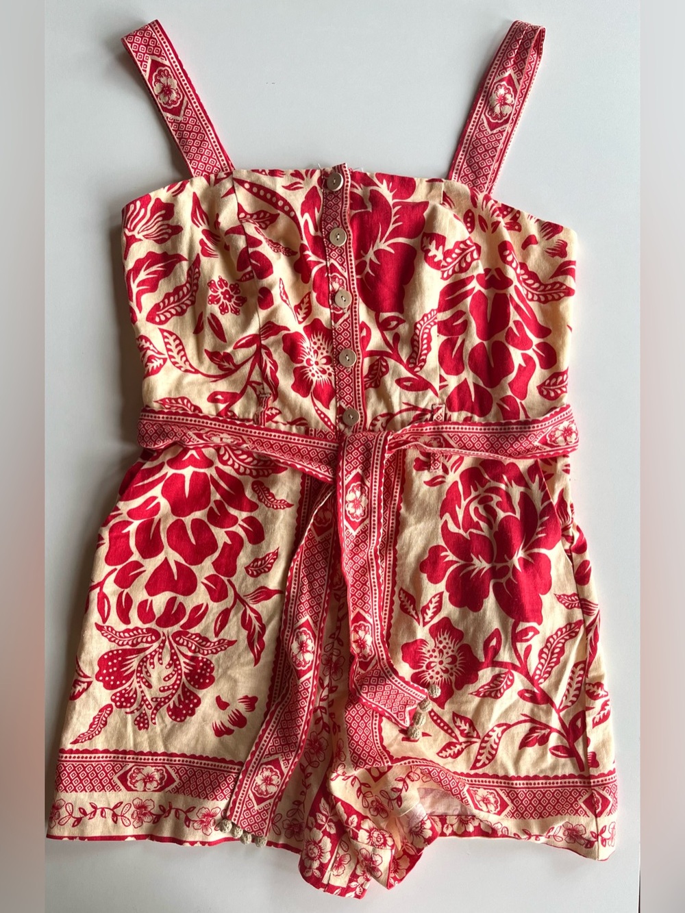 NWT Rachel Zoe Red Pineapple Garden Shorts Romper Size 6 ( Farm Rio Blue)